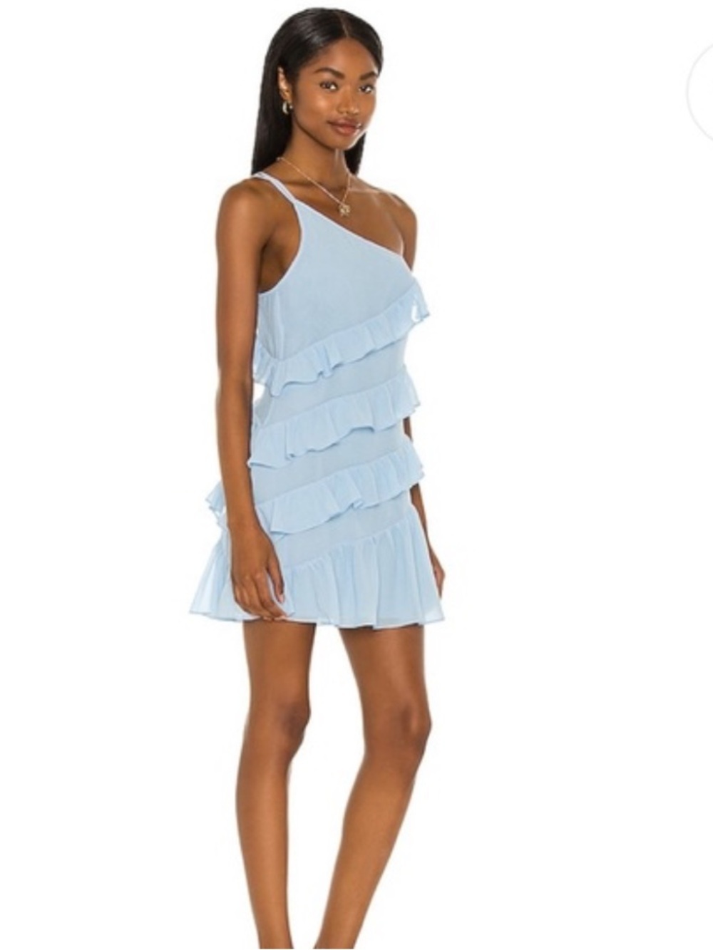 Lovers + Friends Revolve Dawn Light Blue One-Shoulder Ruffle Mini Dress XS